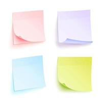 Paper Work Notes Isolated Vector. Set Of Color Sheets Of Note Papers. Four Bright Sticky Notes. vector