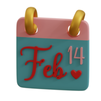 Date du calendrier rendu 3d 14 février parfait pour le projet de conception de la saint-valentin png