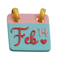 3d renderizado fecha del calendario 14 de febrero perfecto para el proyecto de diseño de san valentín png