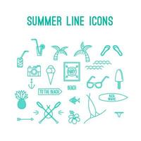 Set of summer and beach line icons and elements vector