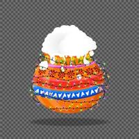 Illustration of Happy Pongal holiday harvest festival design elements. Pongal pot decorated with glowing lights. vector