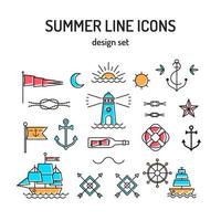 Set of summer and beach line icons and elements vector