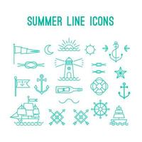 Set of summer and beach line icons and elements vector