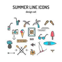 Set of summer and beach line icons and elements vector