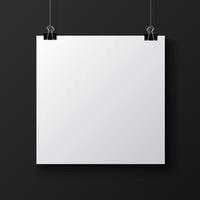 Hanging square paper on the black background mock up vector