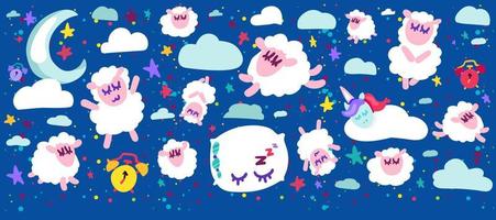 Sleeping sheep vector illustrations set