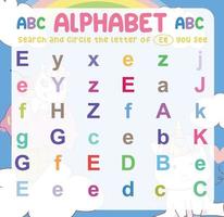 Search and circle the uppercase and lowercase of the A letter on the worksheet. Exercise for children to recognize the alphabet. Educational sheet for preschool. Vector file.