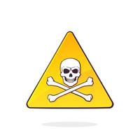 Yellow triangular deadly danger symbol with skull and crossbones vector