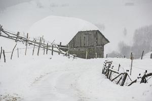 An abundant snowfall in the Romanian Carpathians in the village of Sirnea, Brasov. Real winter with snow in the country photo