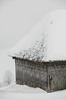 An abundant snowfall in the Romanian Carpathians in the village of Sirnea, Brasov. Real winter with snow in the country photo