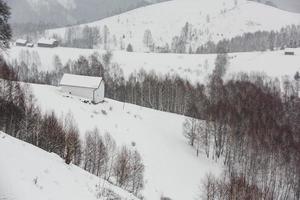 An abundant snowfall in the Romanian Carpathians in the village of Sirnea, Brasov. Real winter with snow in the country photo