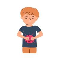 Worms in a child. Symptom of parasite infestation in a little boy. Vector illustration in flat style