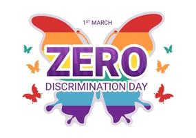 Zero Discrimination Day Illustration with Different People and Different Colors for Landing Page in Cartoon Hand Drawn Butterfly Flying Template vector