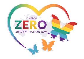 Zero Discrimination Day Illustration with Different People and Different Colors for Landing Page in Cartoon Hand Drawn Butterfly Flying Template vector