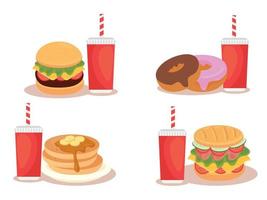 set of delicious fast food on white background vector