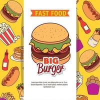 cartel de comida rápida, con deliciosa hamburguesa grande vector