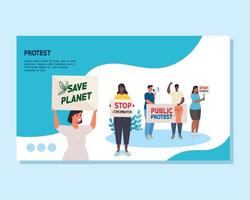 banner of people with protests placards, human right concept vector