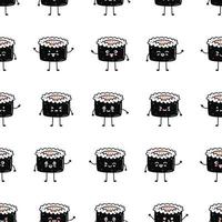 Kawaii sushi illustration. Vector flat hand drawn seamless pattern