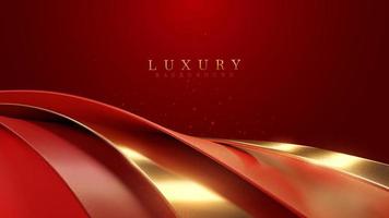 Red luxury background with realistic 3D golden curve elements and glitter light effect decoration. vector