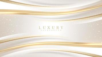 White luxury background with golden curve line element and glitter light effect decoration. vector