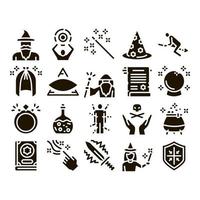 Wizard Magic Equipment Glyph Set Vector