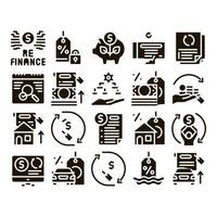 Refinance Financial Glyph Set Vector