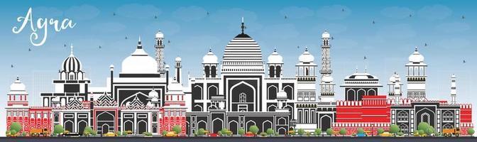 Agra India City Skyline with Color Buildings and Blue Sky. vector