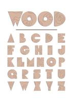 Wooden font letter elements set from A to Z Vector illustration in a minimalistic style