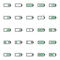 A pack of battery-related icons. Pure energy, electricity and charge thematic. vector