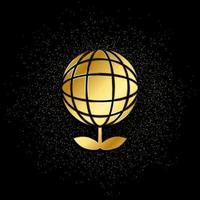 Ecology, globe, plant gold icon. Vector illustration of golden particle background. Gold vector icon