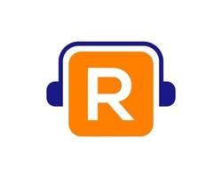 Letter R Music Logo Design. Dj Music And Podcast Logo Design Headphone Concept vector