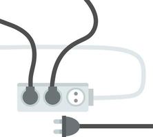 Many outlets to plug with wires. load on system. Cartoon flat illustration. High voltage and current. Electrical socket. Household appliance at home vector