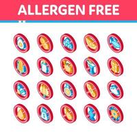 Allergen Free Products Vector Isometric Icons Set