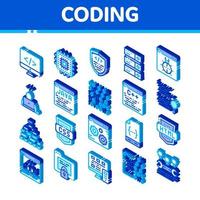 Coding System Vector Isometric Icons Set