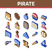 Pirate Sea Bandit Tool Isometric Icons Set Vector