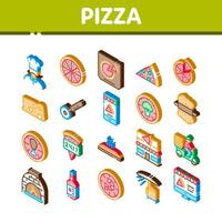 pizza comida deliciosa iconos isométricos establecer vector
