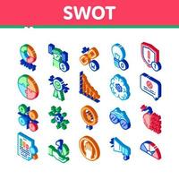 Swot Analysis Strategy Isometric Icons Set Vector