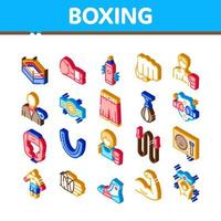 Boxing Sport Tool Isometric Icons Set Vector