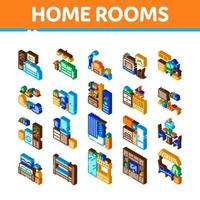 Home Rooms Furniture Isometric Icons Set Vector