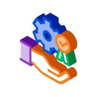 Hand Holding Gear And Medal isometric icon vector illustration