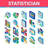 Statistician Assistant Isometric Icons Set Vector