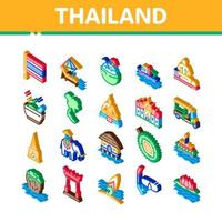 Thailand National Isometric Icons Set Vector