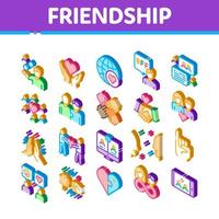 Friendship Relation Isometric Icons Set Vector