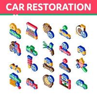 conjunto de iconos isométricos de reparación de restauración de automóviles vector