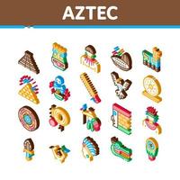 conjunto de iconos isométricos de la civilización azteca vector