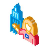 Woman Guide near Tower Isometric Icon Vector Illustration