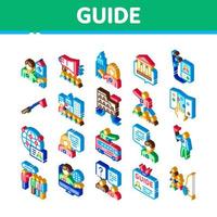 Guide Lead Traveler Isometric Icons Set Vector