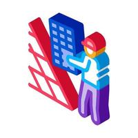 installer working solar battery isometric icon vector illustration