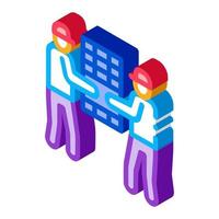 solar installation workers isometric icon vector illustration