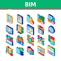 Bim Building Information Modeling Isometric Icons Set Vector